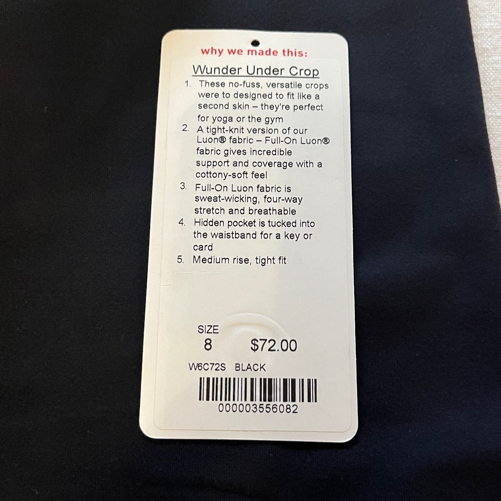 Gently Worn Lululemon "WUNDER UNDER CROP" Size 8, Mid Rise - 3 Pairs Available - Picture 4 of 6